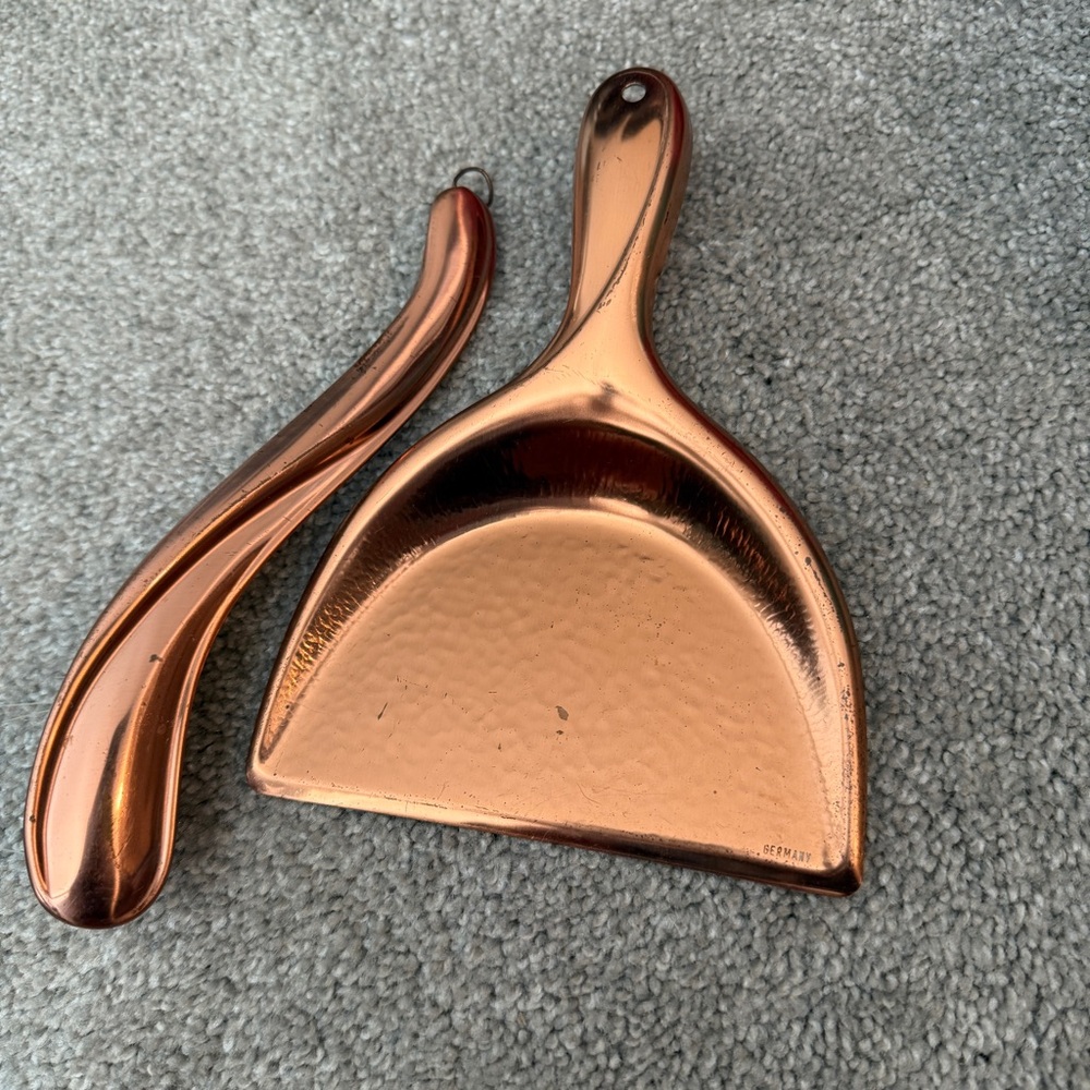 Vtg Copper Silent Butler Table Crumb Dustpan Tray & Brush SET Germany